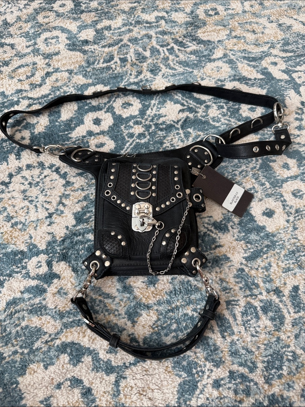 Jungle Tribe Blaster 3.0 Black Studded Leather Convertible Thigh Holster Hip Bag